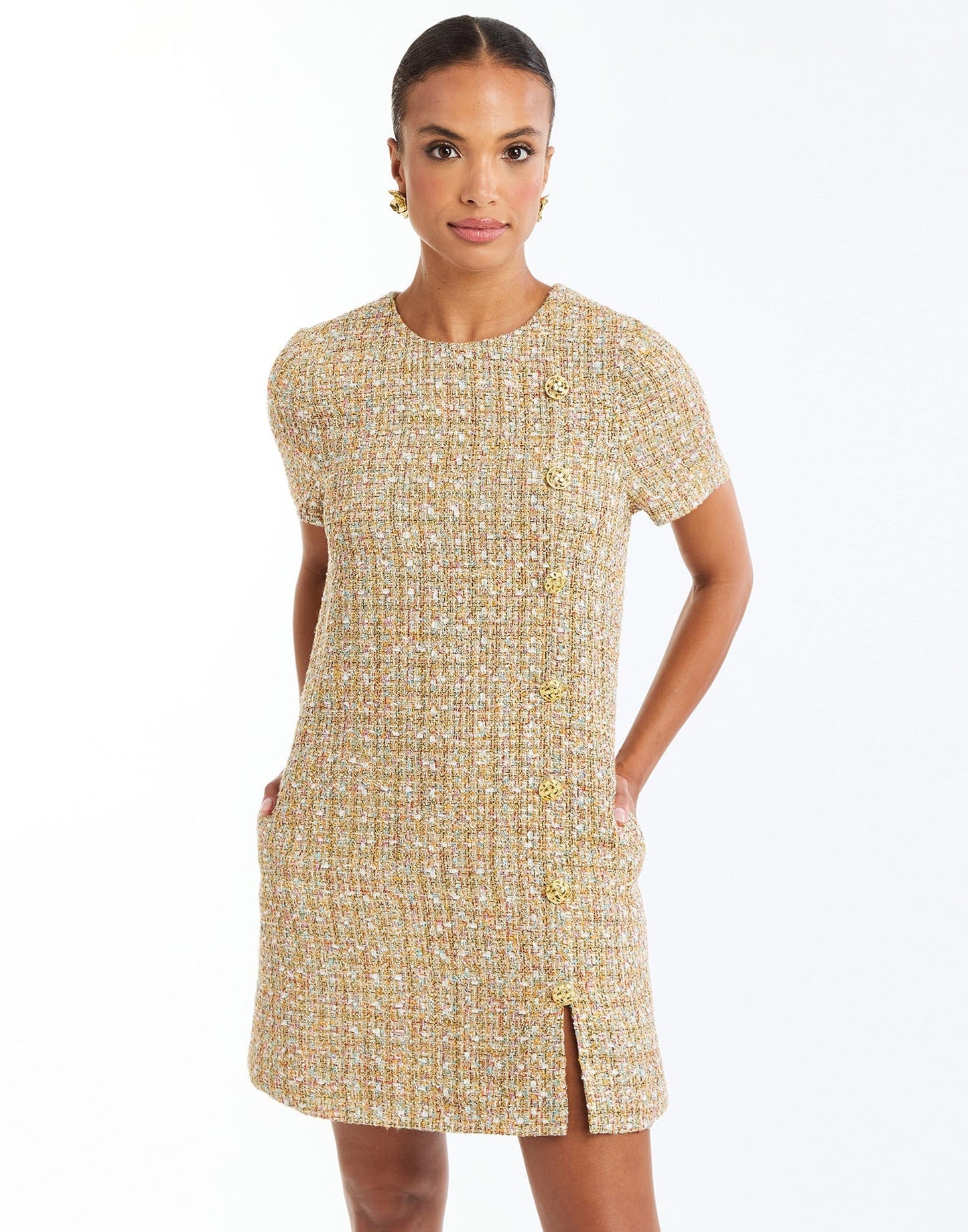 Isolde Mini Dress - Gold Sparkle Tweed