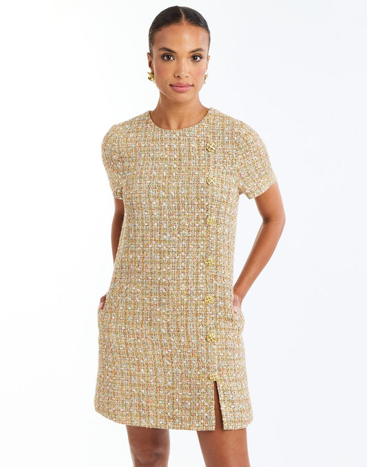 Isolde Mini Dress - Gold Sparkle Tweed