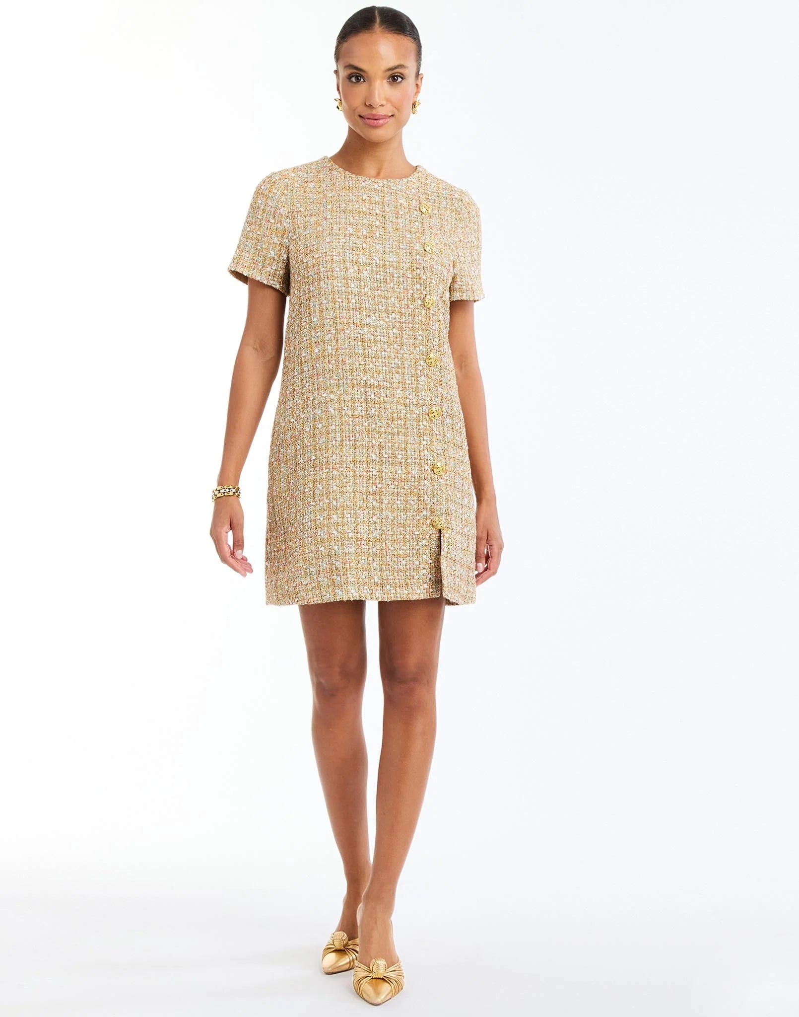 Isolde Mini Dress - Gold Sparkle Tweed
