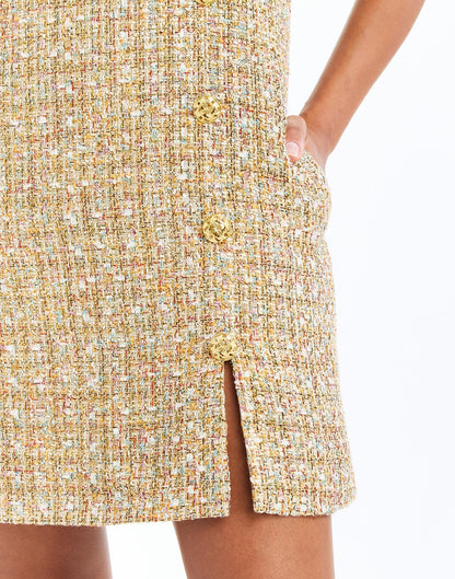 Isolde Mini Dress - Gold Sparkle Tweed