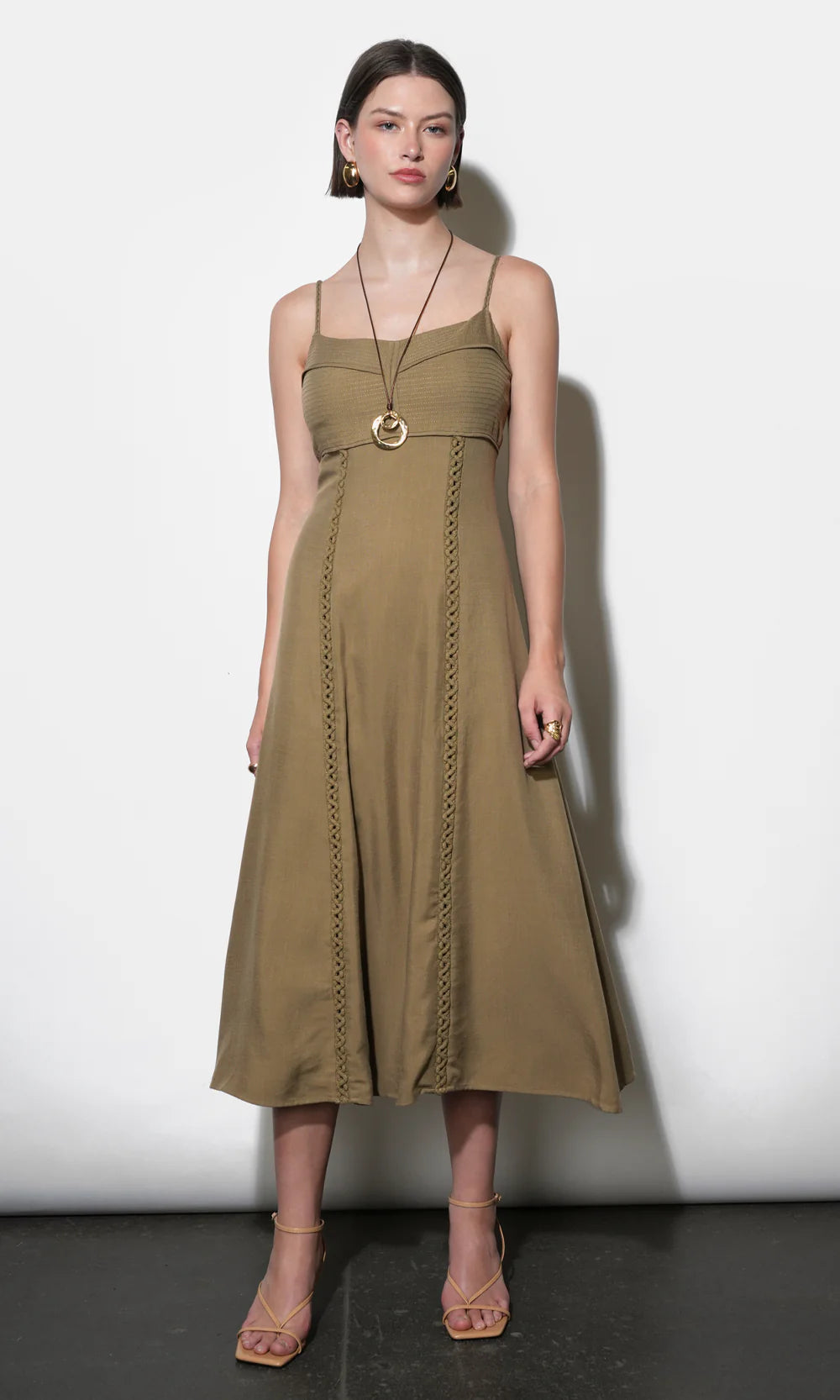 Ivy Embroidery Lace Midi Dress - Dusted Ochre