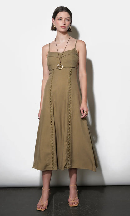 Ivy Embroidery Lace Midi Dress - Dusted Ochre