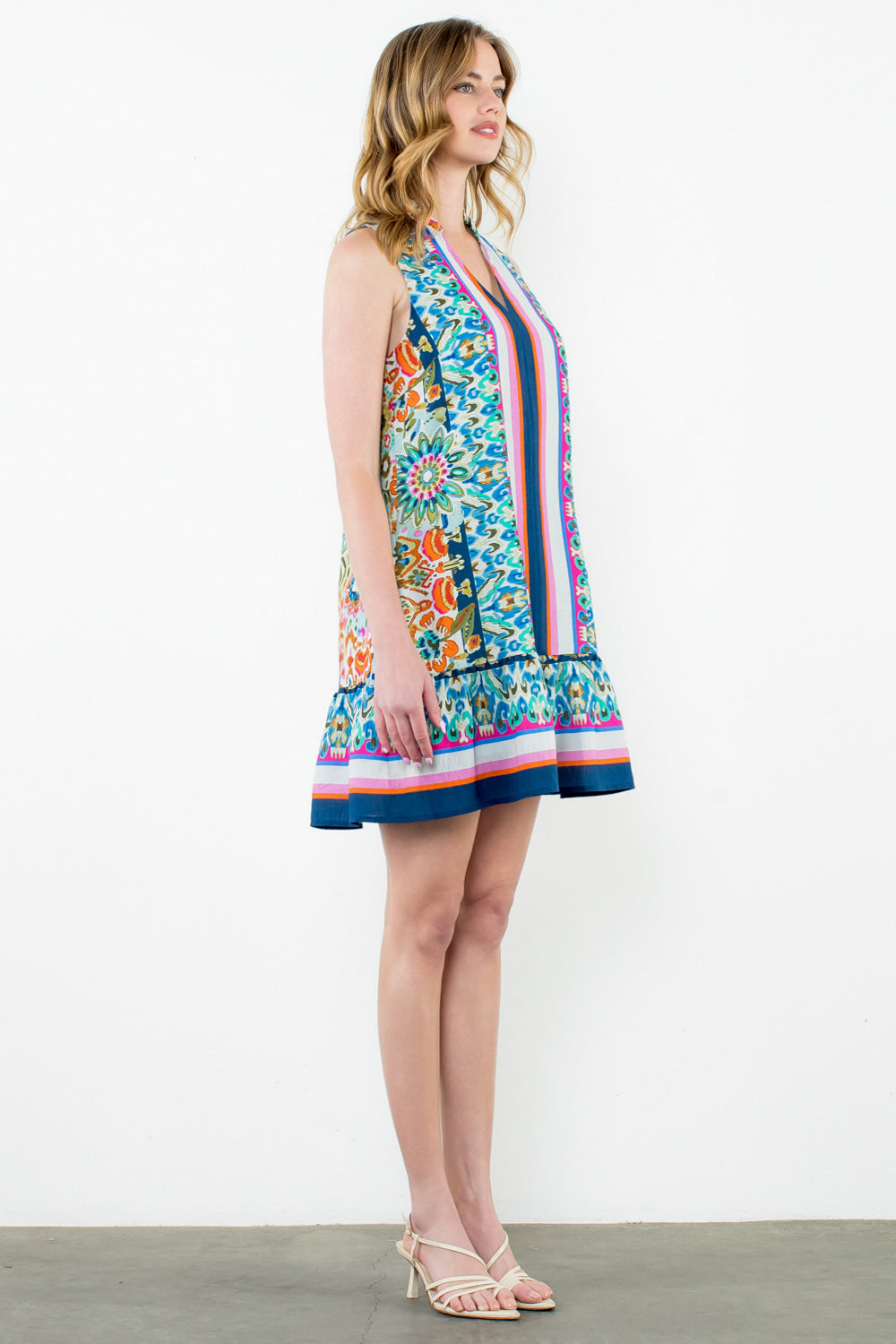 Sleeveless V-Neck Print Dress - CR