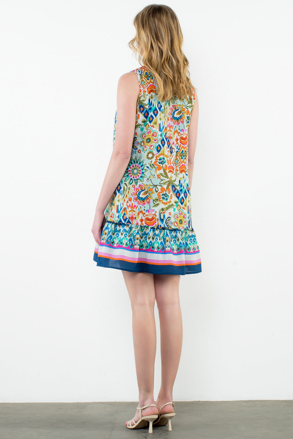 Sleeveless V-Neck Print Dress - CR