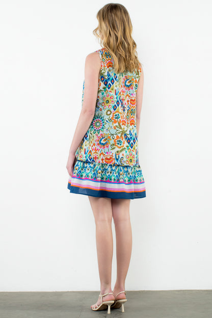 Sleeveless V-Neck Print Dress - CR