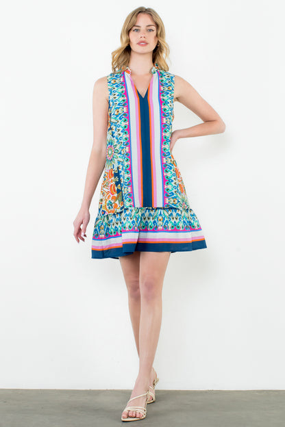 Sleeveless V-Neck Print Dress - CR
