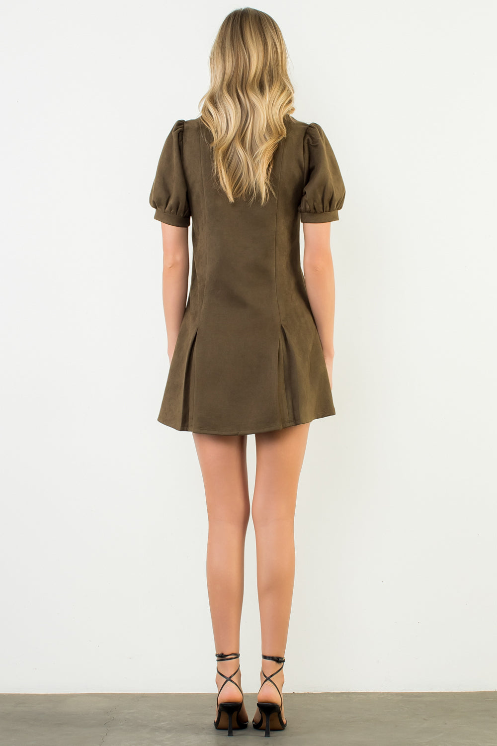 Suede Short Sleeve Dress - Olive