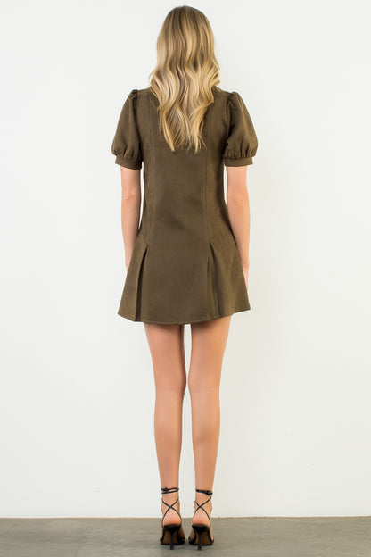 Suede Short Sleeve Dress - Olive