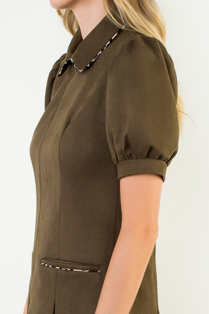 Suede Short Sleeve Dress - Olive