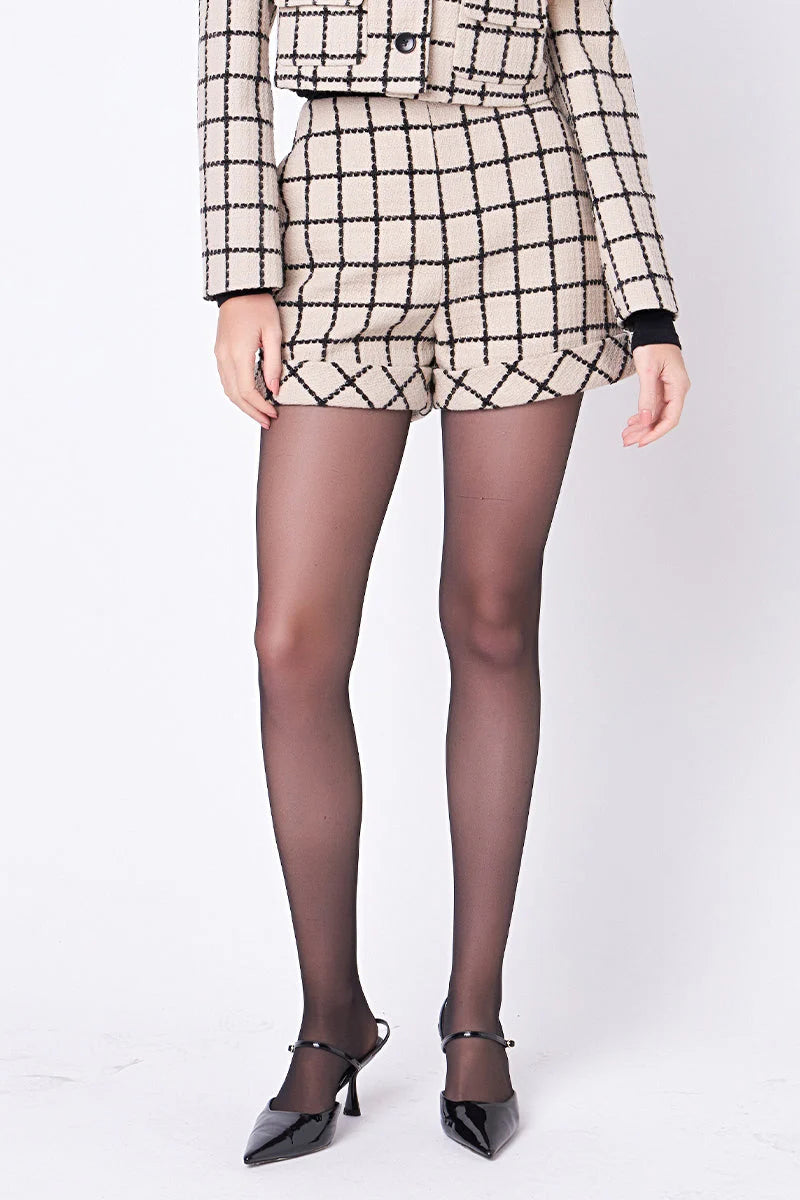 English Factory - Plaid Cuffed Shorts - Beige/Black