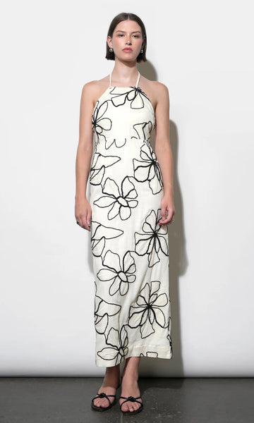 Josie Large Embroidery Floral Halter Midi Dress | Greylin M / IVORY/BLACK Josie Large Embroidery Floral Halter Midi Dress | Greylin M / IVORY/BLACK