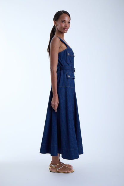 Jenna Denim Midi Dress - Blue Denim
