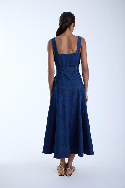 Jenna Denim Midi Dress - Blue Denim