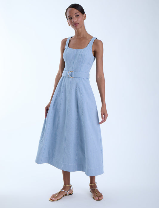 Lilliana Denim Maxi Dress - Striped Denim