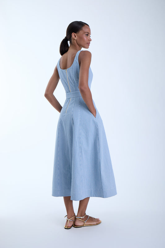 Lilliana Denim Maxi Dress - Striped Denim