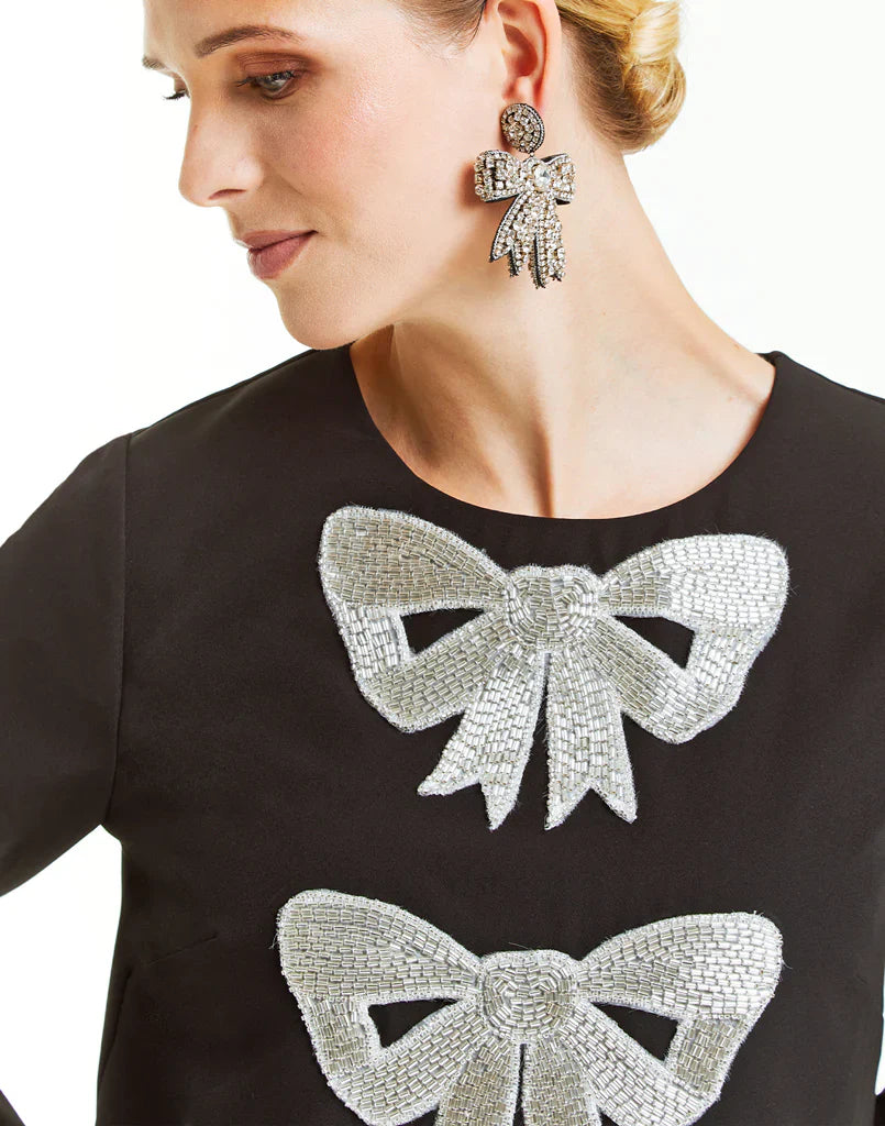 Katalin Bow Mini Dress - Black Silver