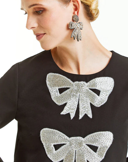 Katalin Bow Mini Dress - Black Silver