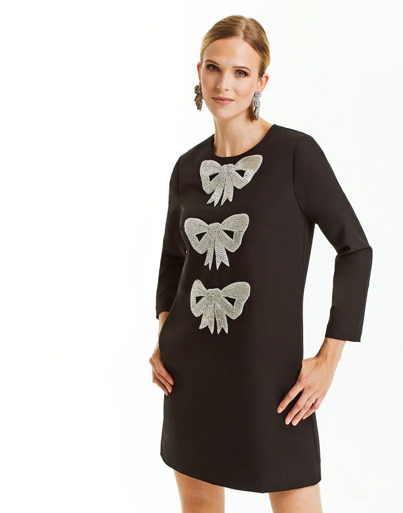 Katalin Bow Mini Dress - Black Silver
