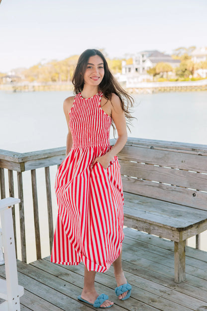 Stroll Dress - Red Stripes