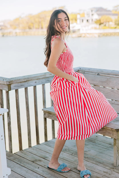 Stroll Dress - Red Stripes
