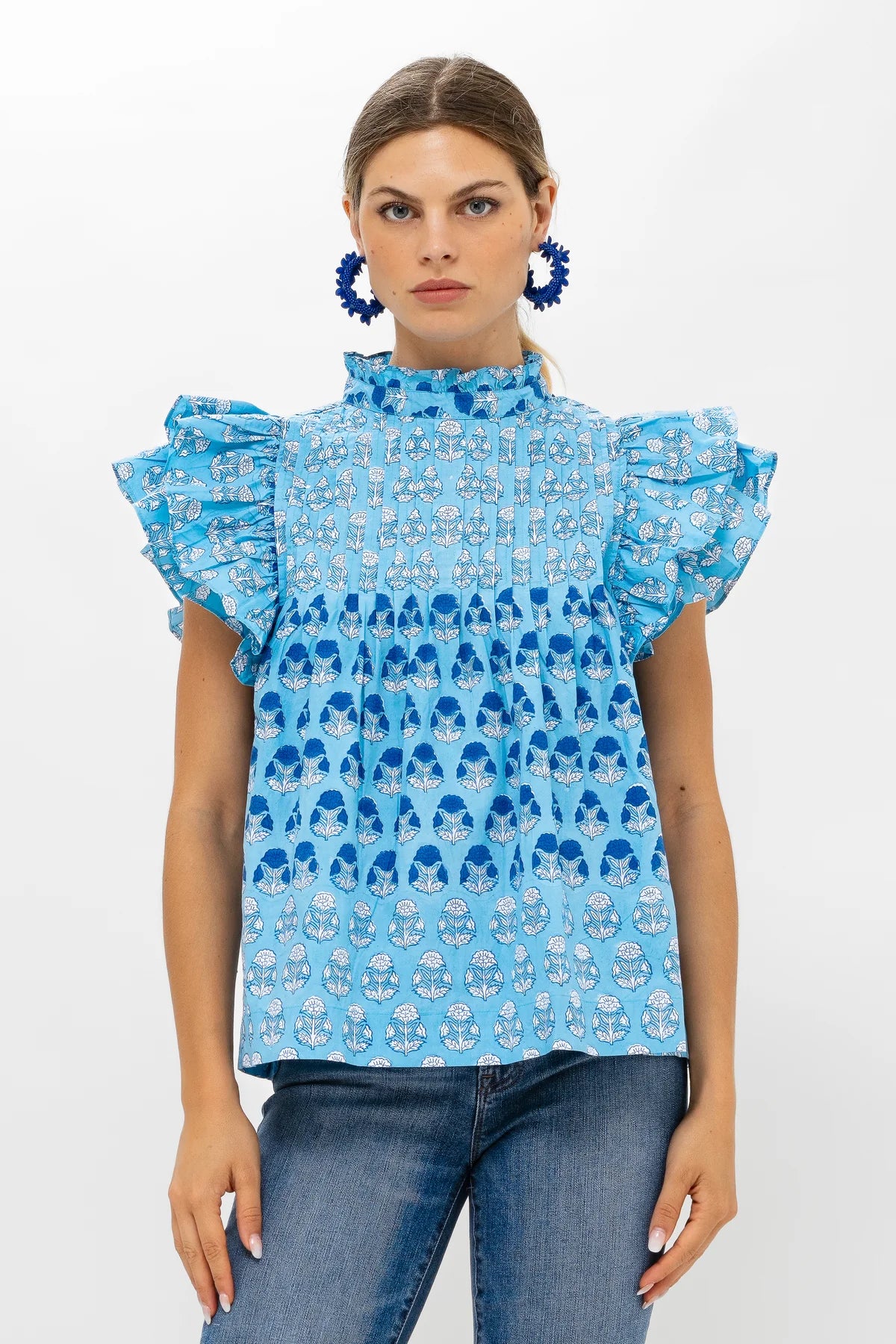 Oliphant - Pintuck Ruffle Top - Laguna Blue