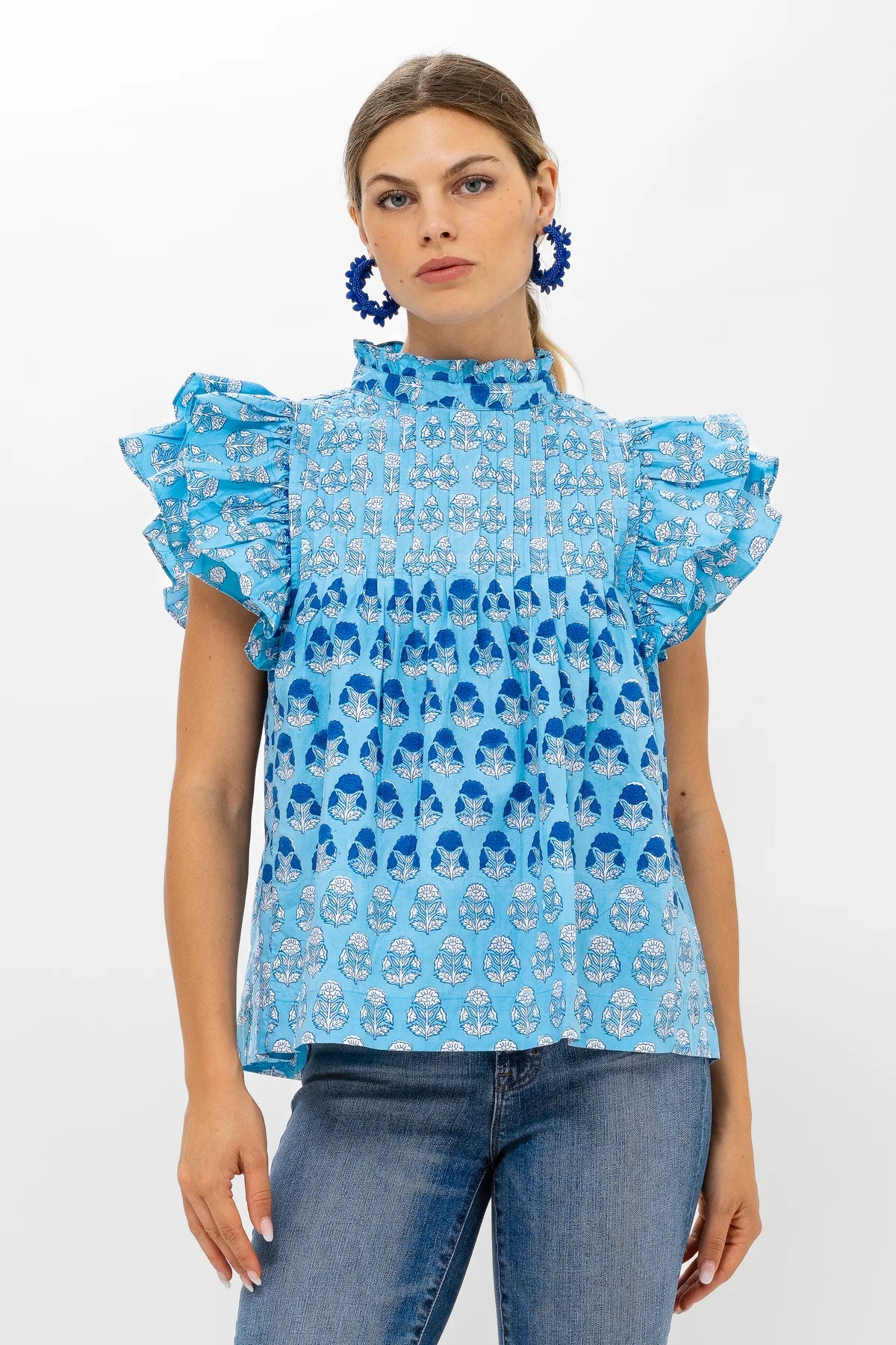 Oliphant - Pintuck Ruffle Top - Laguna Blue