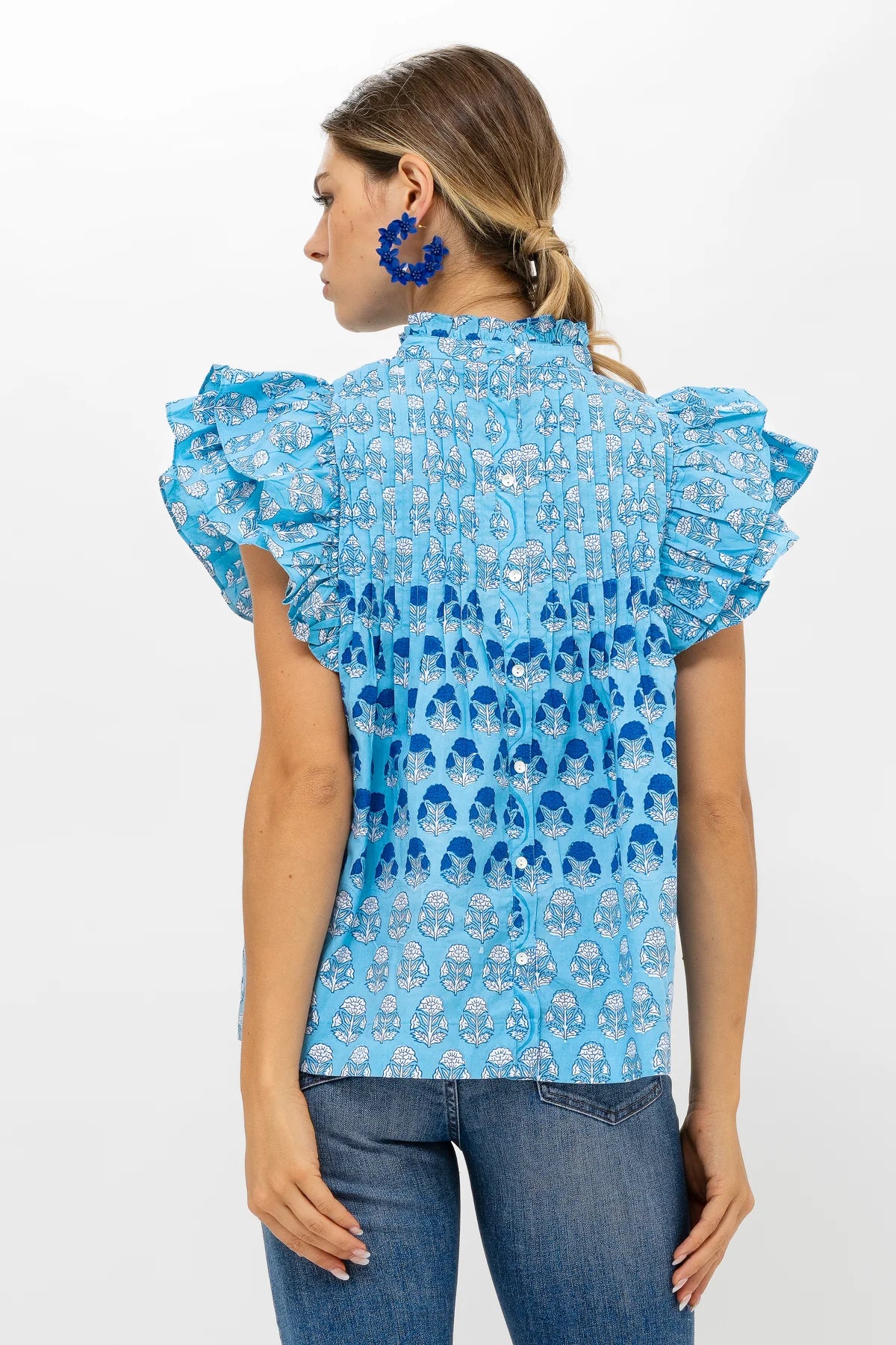 Oliphant - Pintuck Ruffle Top - Laguna Blue