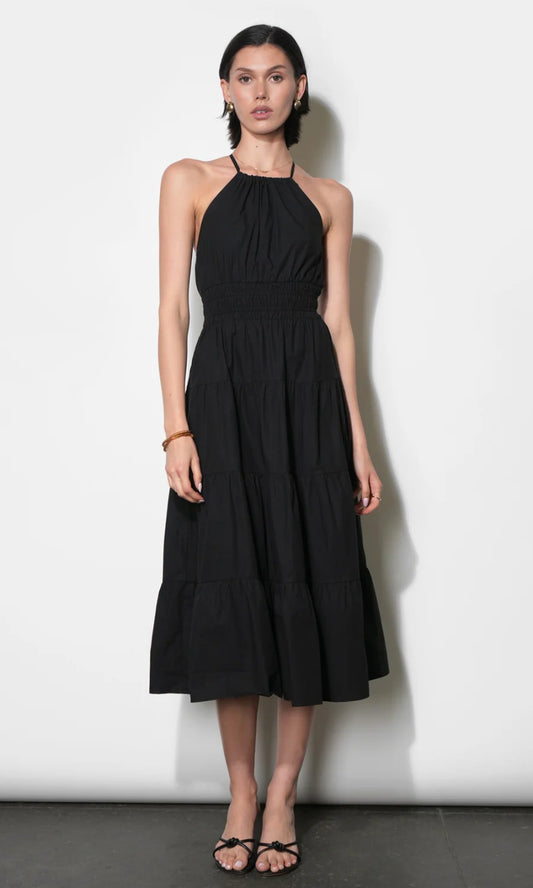 Laurel Poplin Halter Midi Dress - Black