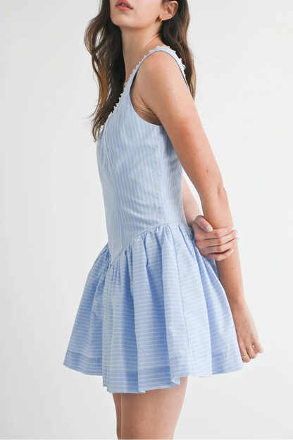Tirzah Stripe Square Neck Mini Dress - Light Blue