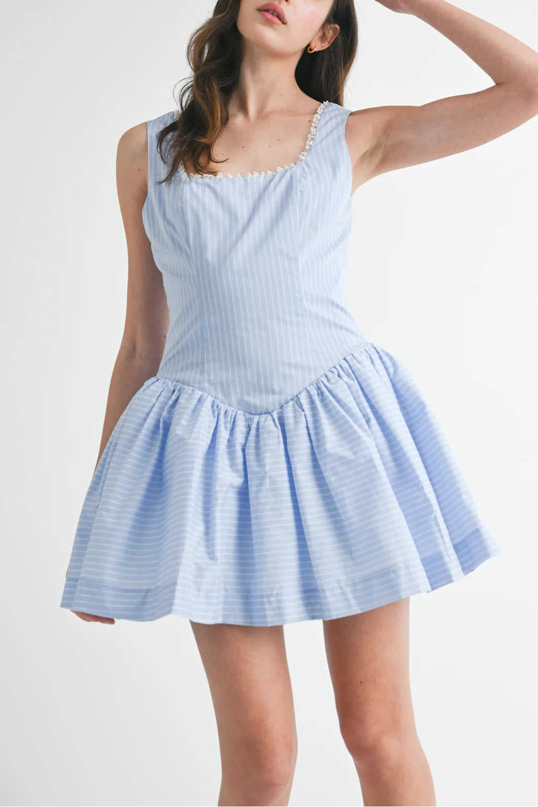 Tirzah Stripe Square Neck Mini Dress - Light Blue