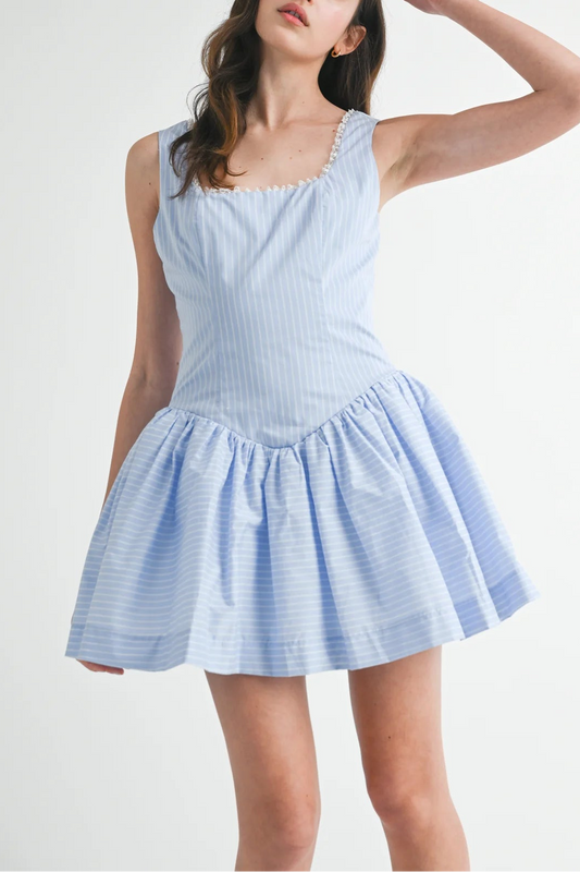 Tirzah Stripe Square Neck Mini Dress - Light Blue