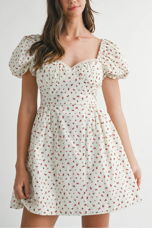Frances Puff Sleeve Mini Dress - Cream