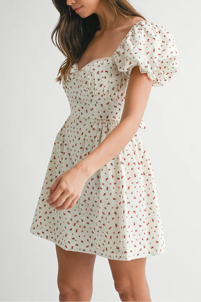 Frances Puff Sleeve Mini Dress - Cream