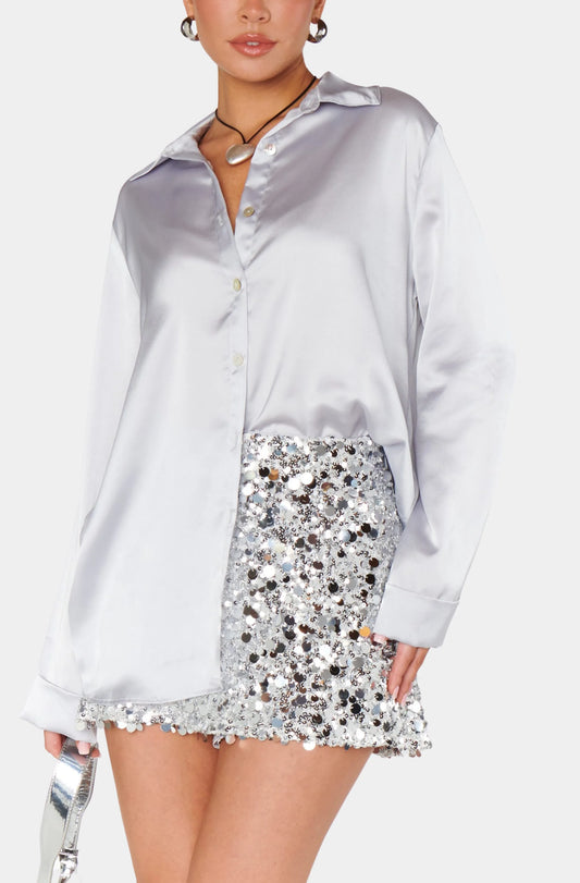 Show Me Your Mumu - Smith Button Down - Silver Luxe Satin