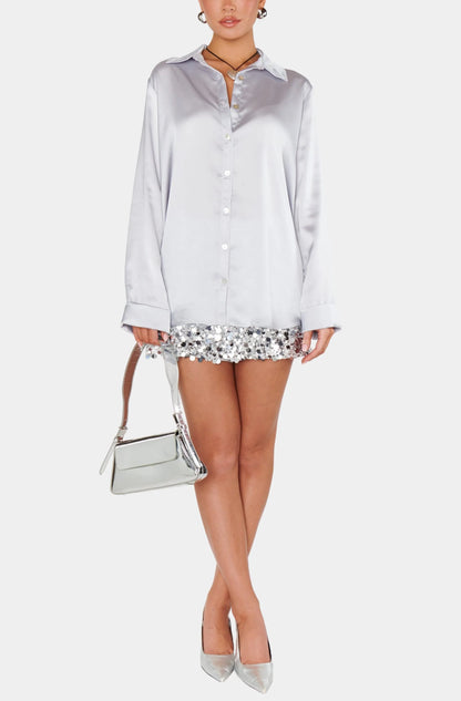 Show Me Your Mumu - Smith Button Down - Silver Luxe Satin