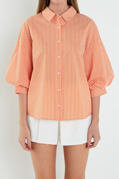 English Factory - Striped Balloon Sleeve Shirt - Orange