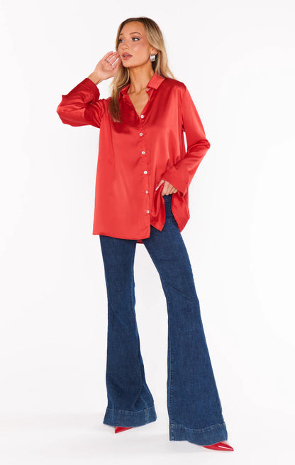 Show Me Your Mumu - Smith Button Down - Red Luxe Satin