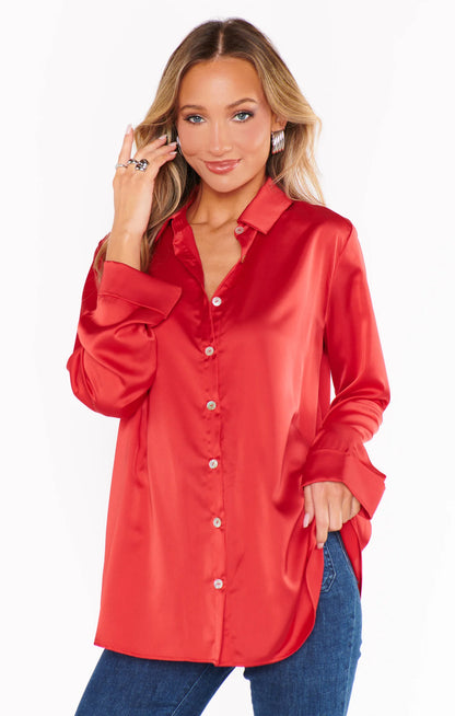 Show Me Your Mumu - Smith Button Down - Red Luxe Satin