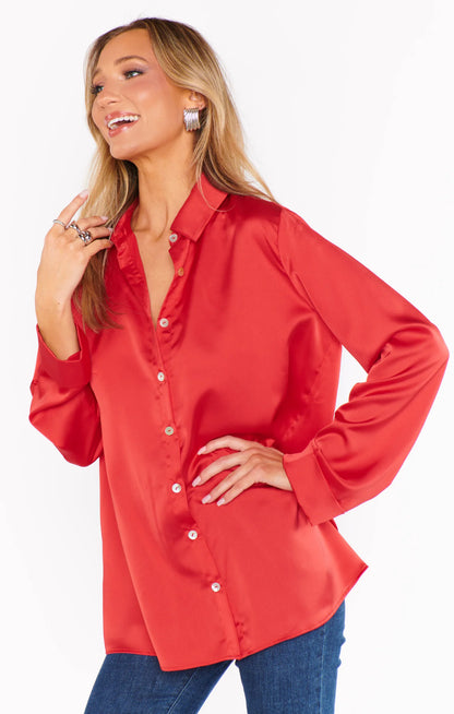 Show Me Your Mumu - Smith Button Down - Red Luxe Satin