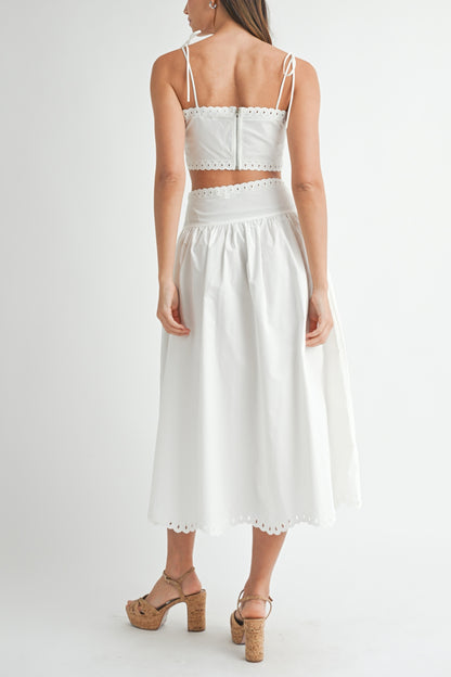 Keyla Embroidery Crop Top & Midi Skirt Set - Off White