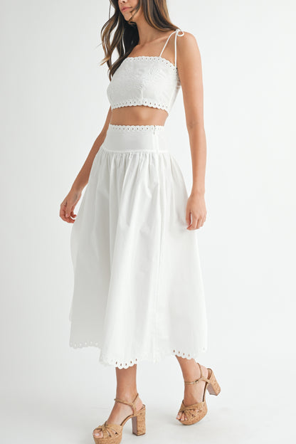 Keyla Embroidery Crop Top & Midi Skirt Set - Off White
