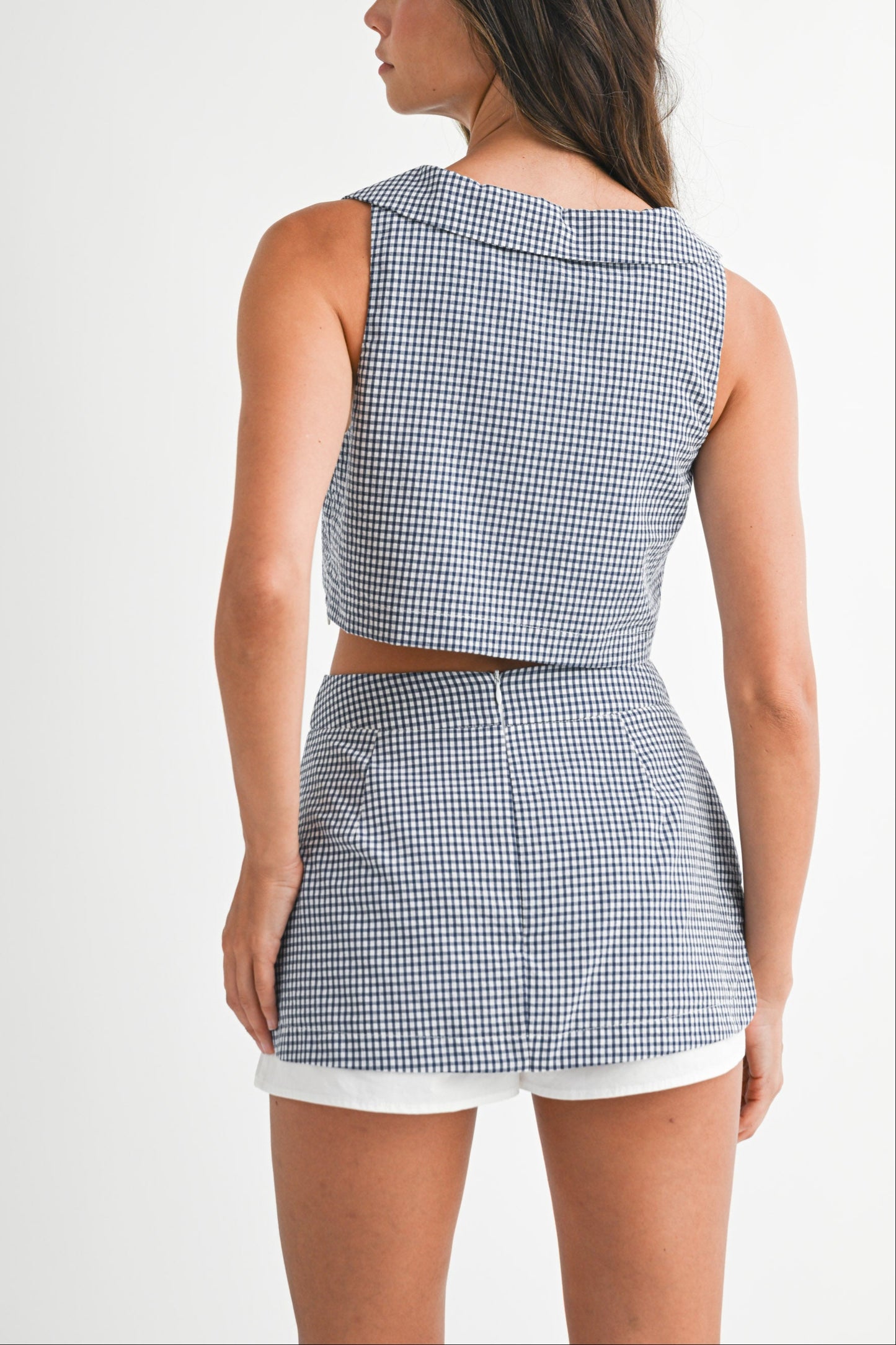 Sleeveless Collar Top & Skort Set - Navy