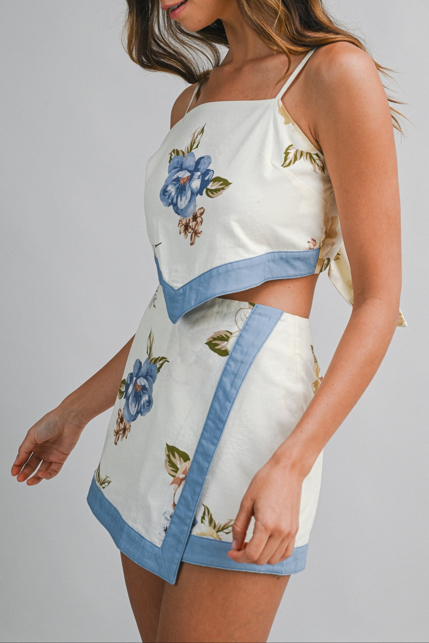 Bow Tie Back Top & Over Wrap Shorts - Blue