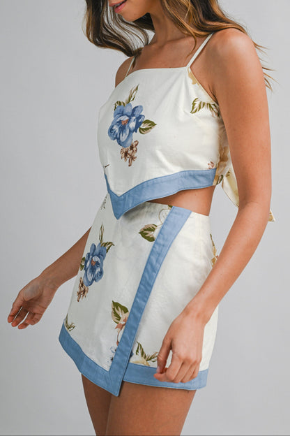 Bow Tie Back Top & Over Wrap Shorts - Blue