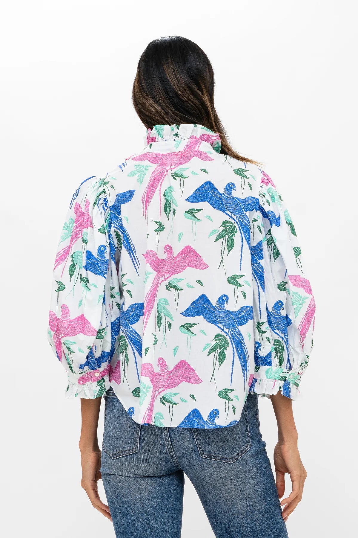 Oliphant - Ruffle Front Button Blouse - Macaw Blue