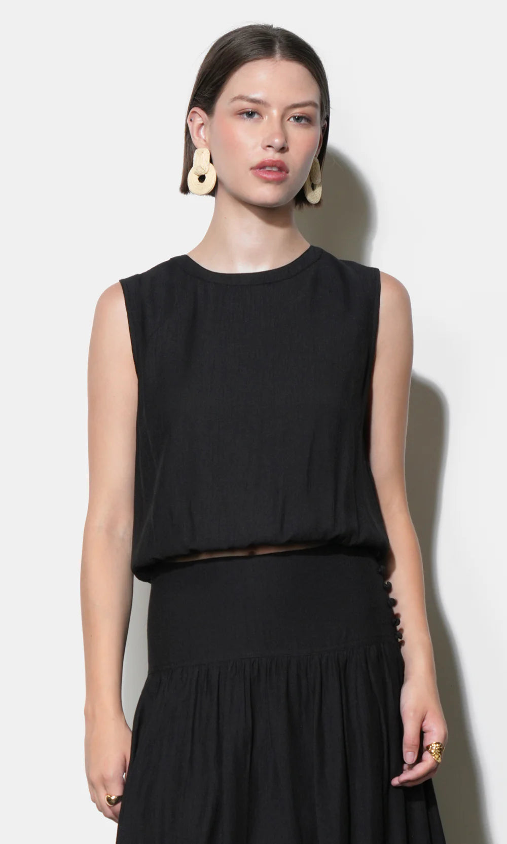 Maya Back Button Up Bubble Top - Black