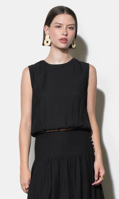 Maya Back Button Up Bubble Top - Black