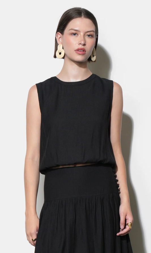 Maya Back Button Up Bubble Top - Black