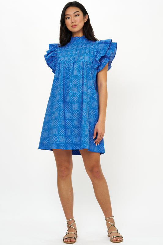 Oliphant - Pintuck Ruffle Mini Dress - Matrix Blue