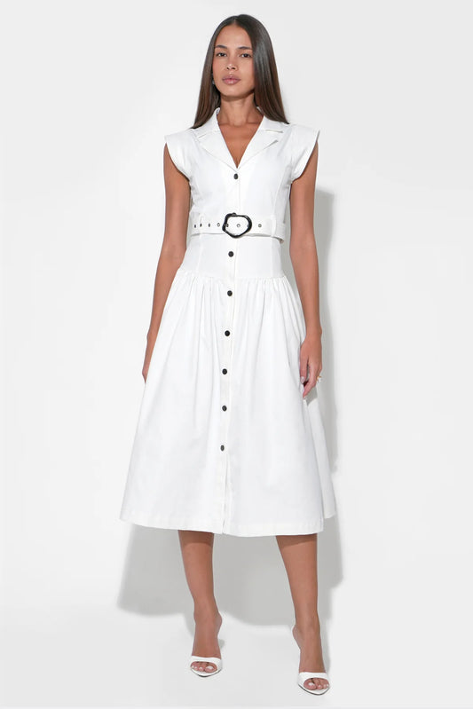 Olivia Button Up Belted Shirt Midi Dress - Off White